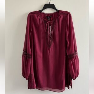 White House Black Market Long Sleeve Lace Trim Tunic Blouse NWT Small New